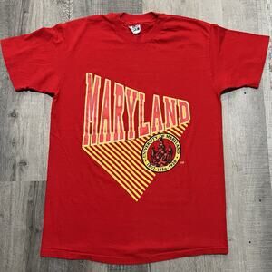 VTG University Of Maryland College T Shirt Red 80s/90s Terrapins Collegiate Tee